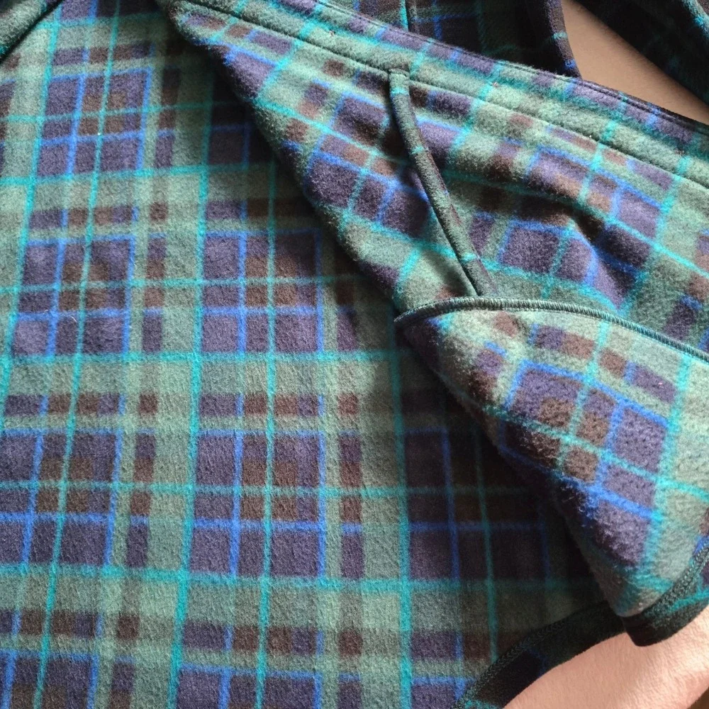 Eddie Bauer‎ Womens Microfleece Button Up Shirt Plaid Teal Navy Blue Medium M
